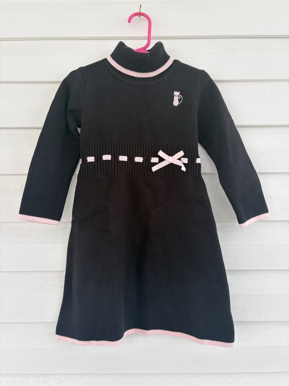 Gymboree Vintage Y2K Sweater Dress Size 3 NWT Black Pink Cat Turtleneck Dress